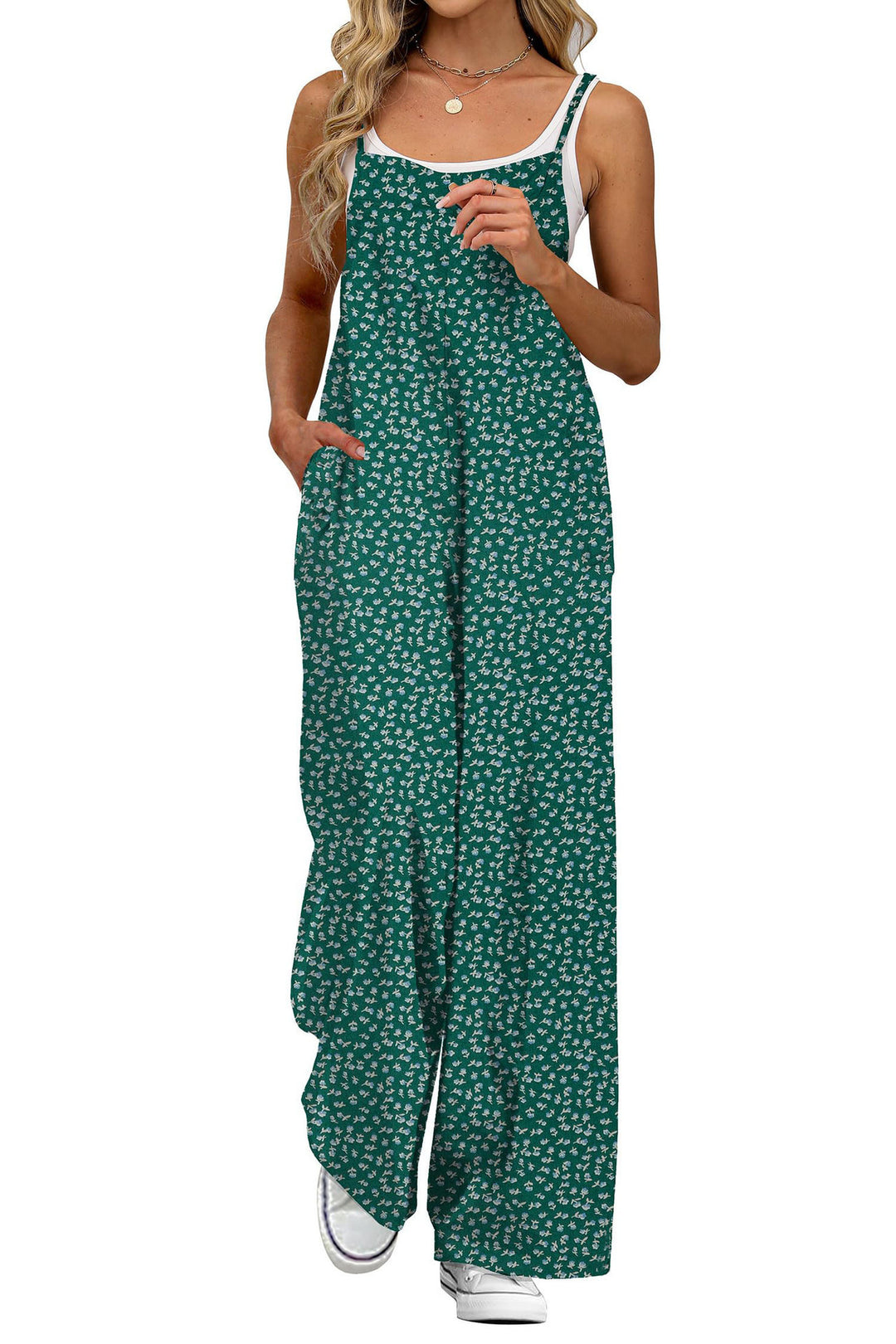 Damen Lässiger Jumpsuit mit floralen Mustern und praktischen Taschen EB