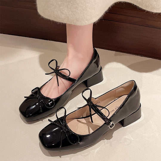 Damen Ballerinas mit modischer Schleifen-Applikation und elegantem Blockabsatz EB
