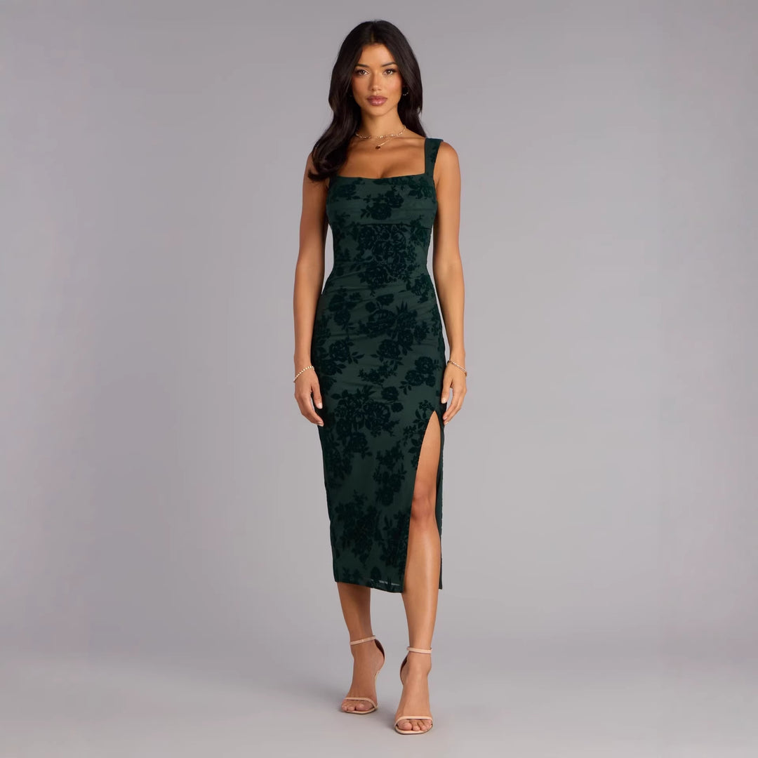 Damen Figurbetontes Kleid mit Spitzenmuster und Schlitz EB