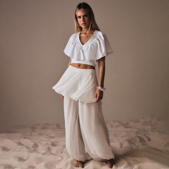 Damen Freizeit-Set mit lässigem Oberteil und weiten Hosen EB