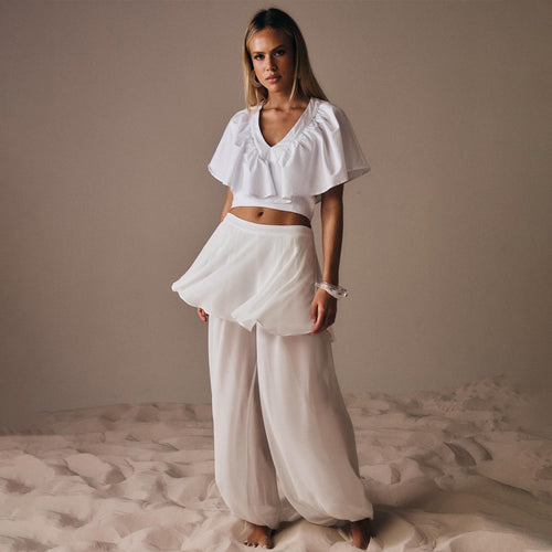 Damen Freizeit-Set mit lässigem Oberteil und weiten Hosen EB