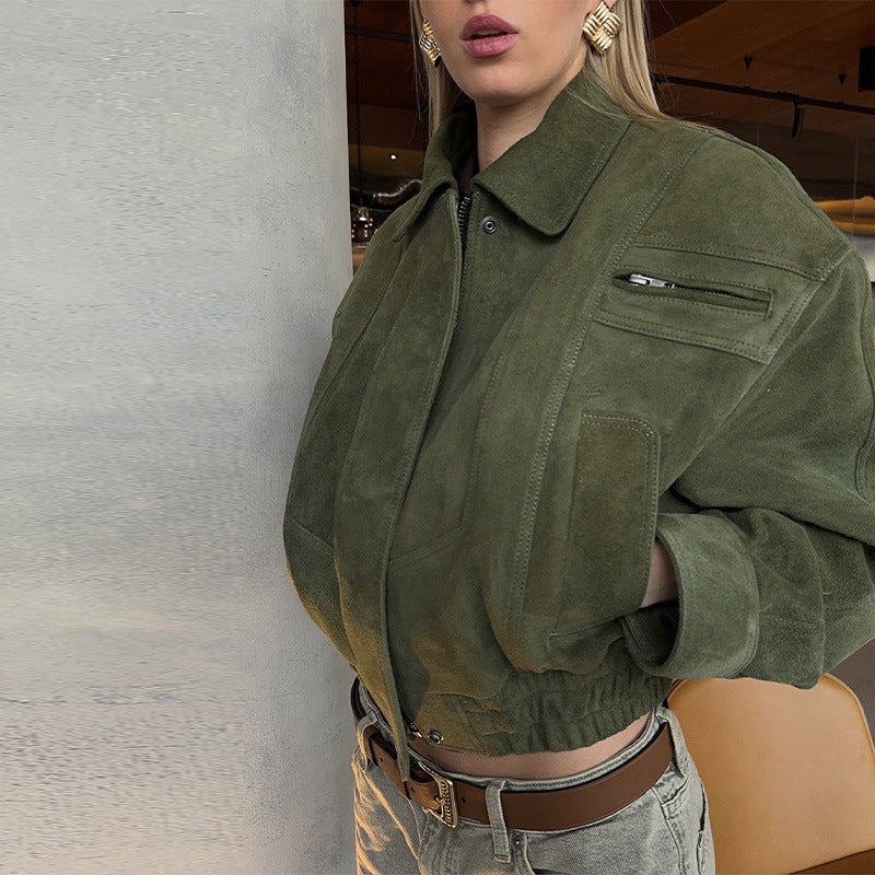 Damen Modische Wildlederjacke im Oversized-Stil EB