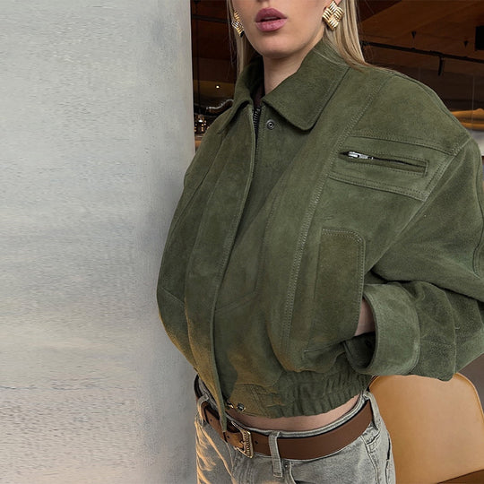 Damen Modische Wildlederjacke im Oversized-Stil EB