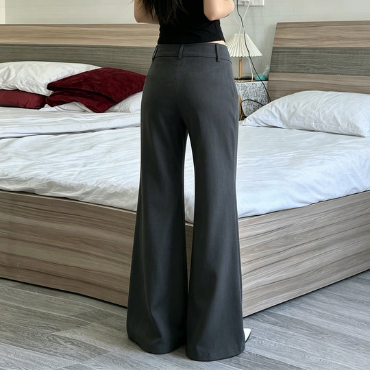 Damen nan hochtaillierte Schlaghose mit weitem Glockenbein und dekorativer Knopfleiste EB