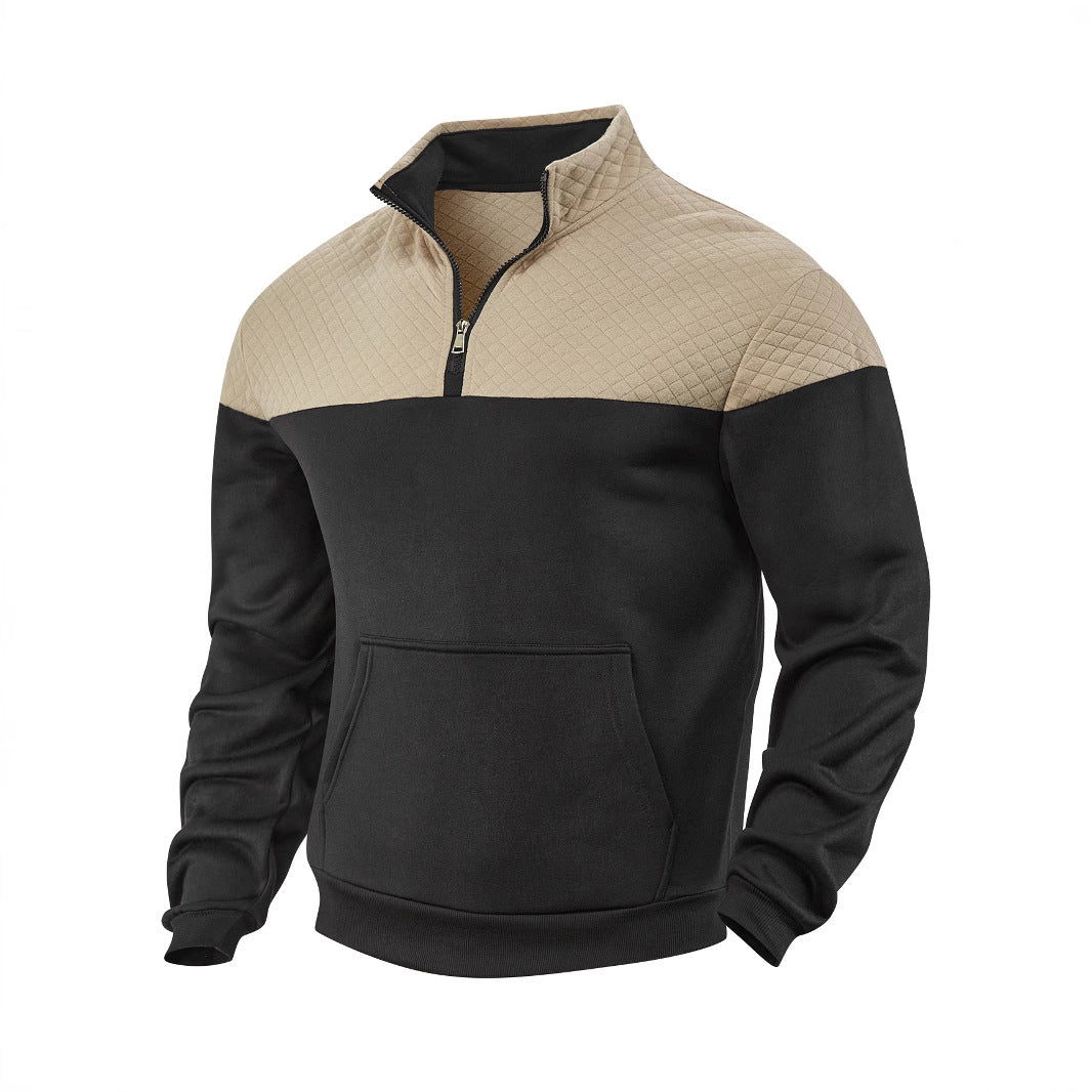 Herren nan Schulterpaneel-Halbzip-Sweatpullover mit gesteppter Schulterpartie und Kängurutasche EB