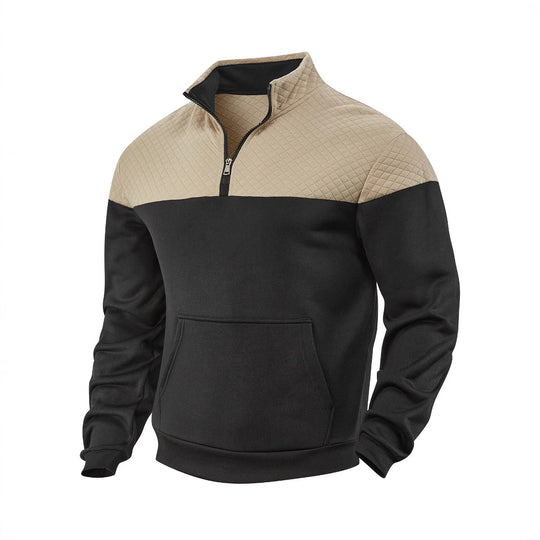 Herren nan Schulterpaneel-Halbzip-Sweatpullover mit gesteppter Schulterpartie und Kängurutasche EB