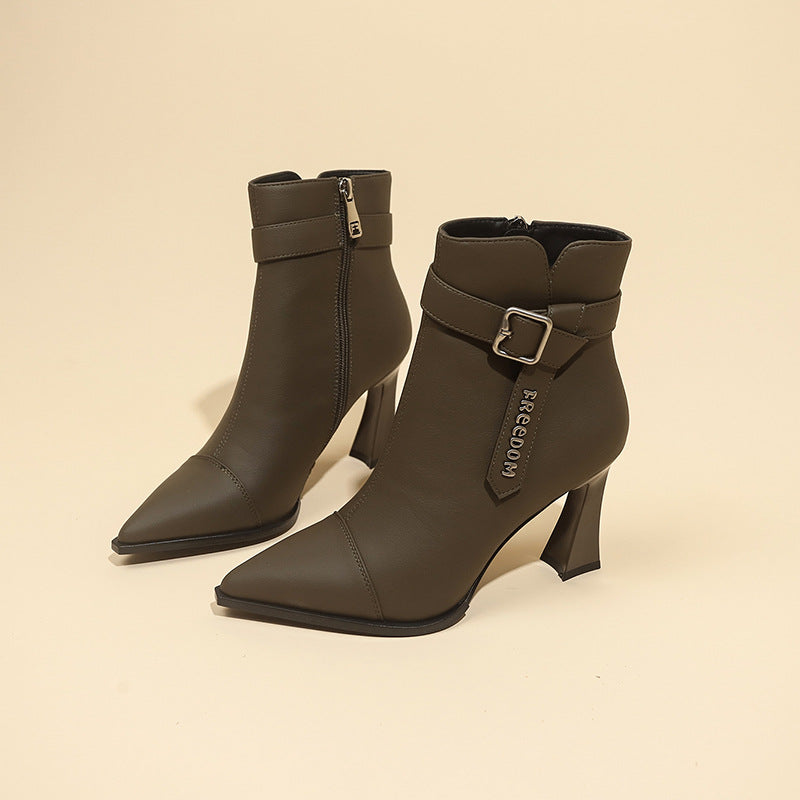 Damen Elegante Stiefeletten mit hohem Absatz und modischem Riemen EB