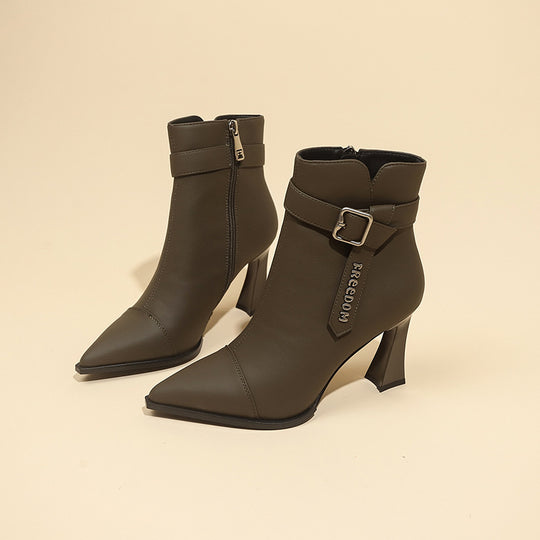 Damen Elegante Stiefeletten mit hohem Absatz und modischem Riemen EB