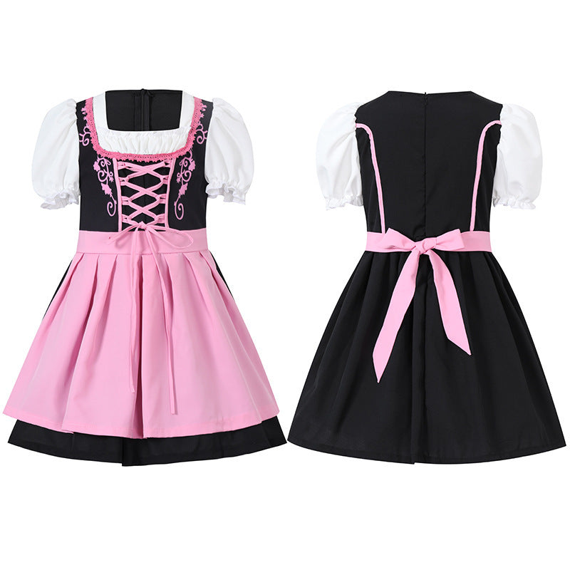 Damen nan trachtiges Dirndlkleid mit geschnürtem Mieder, Puffärmeln und abnehmbarer Schürze EB