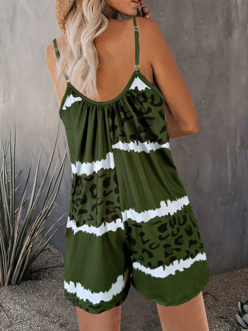 Damen luftiger Overall mit Spaghettiträgern und modischem Tierdesign EB