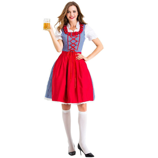 Damen Dirndlkleid mit traditionellen Karomustern und eleganter Schürze EB