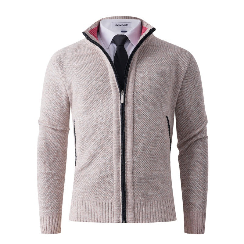 Herren stylische Strickjacke mit hohem Kragen und praktischen Taschen EB
