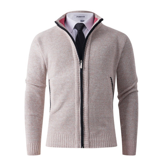 Herren stylische Strickjacke mit hohem Kragen und praktischen Taschen EB