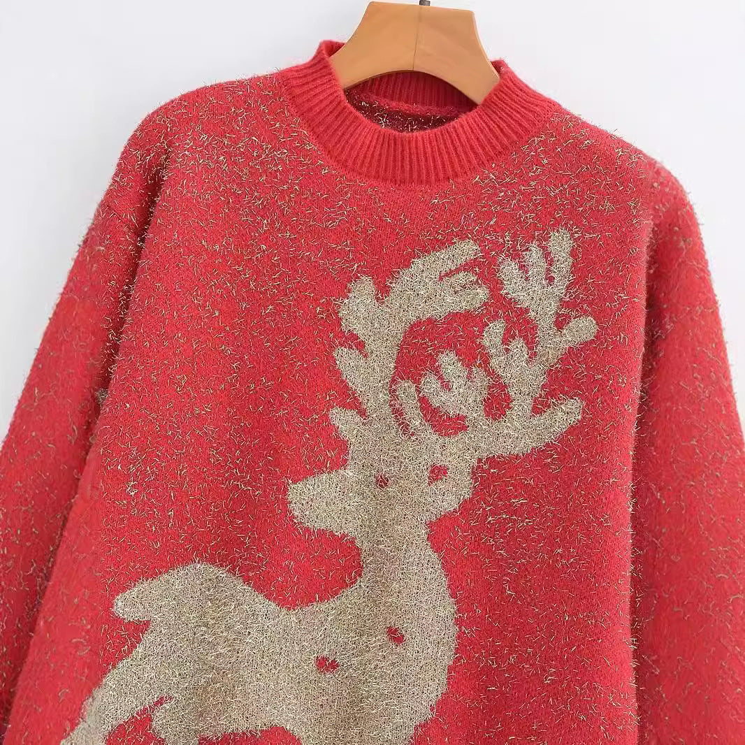 Damen Festlicher Pullover mit 3D-Rentier-Motiv EB