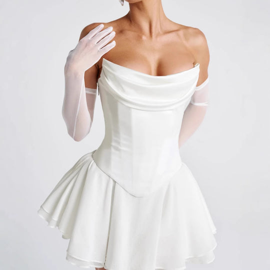 Damen Elegantes Hochzeitskleid mit ausgefallenem Wickeldesign und schwingendem Rock EB