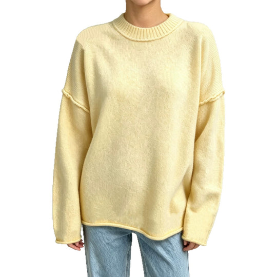 Damen Oversize-Boxy-Pullover mit kurzem Stehkragen und dekorativer Kantennaht EB