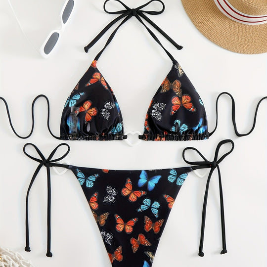 Damen Triangel-Bikini mit einzigartigem Schmetterlingsmuster EB
