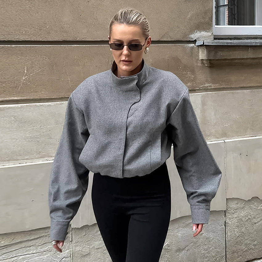 Damen Modische Oversized Jacke mit hohem Kragen und innovativem Design EB