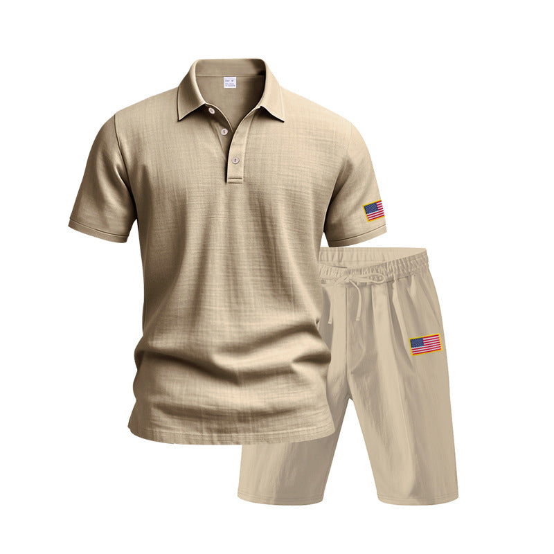 Herren Polo- und Shorts-Set mit gesticktem Länderflaggen-Motiv EB