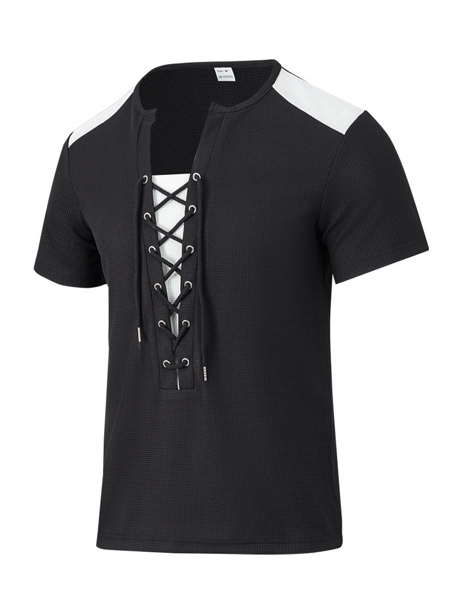 Herren Kurzarm Shirt mit sportlichem Schnürdesign EB