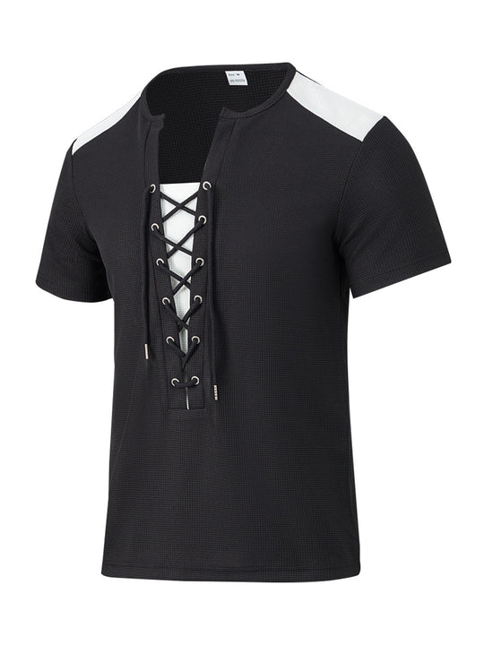 Herren Kurzarm Shirt mit sportlichem Schnürdesign EB