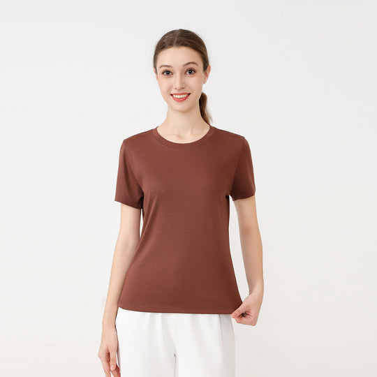 Damen klassisches Rundhals Baumwoll T-Shirt mit kurzem Arm und figurfreundlichem Schnitt EB