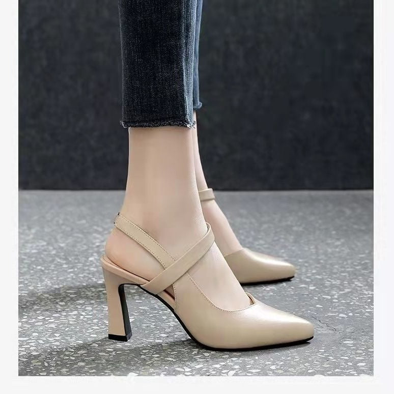 Damen elegante Slingback-Pumps mit hohem Blockabsatz und modischem Riemendesign EB