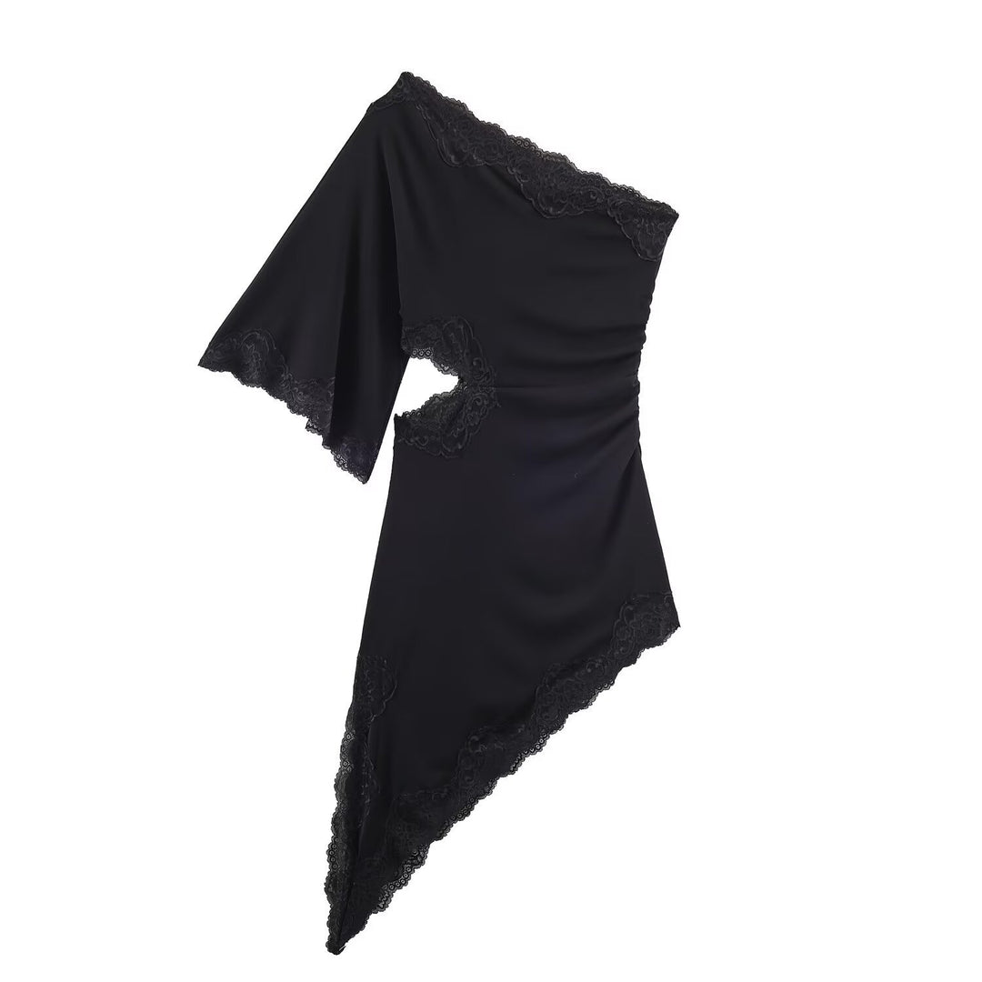 Damen asymmetrisches Spitzenoberteil mit eleganten Rüschendetails EB