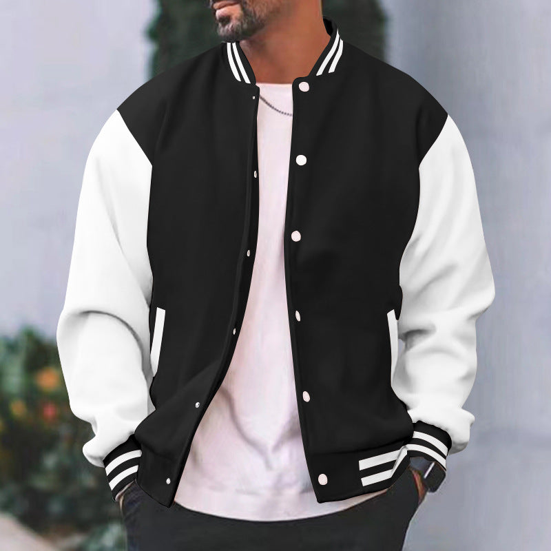 Herren nan varsity-Collegejacke im Retro-Bomberstil mit kontrastärmeln, gestreiften Rippbündchen und Druckknopfleiste EB