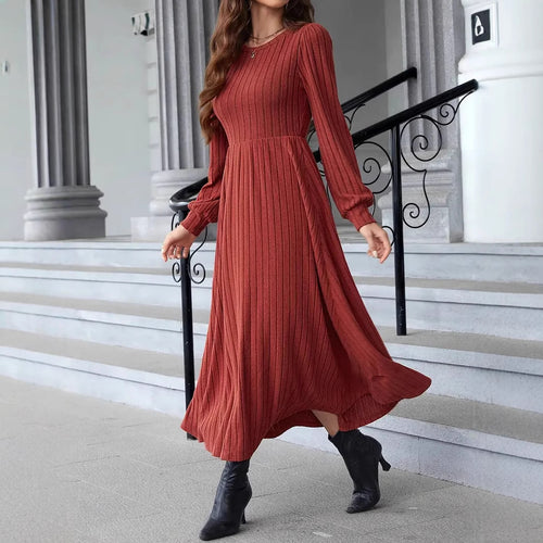Damen gestricktes Maxikleid mit langen Ärmeln EB