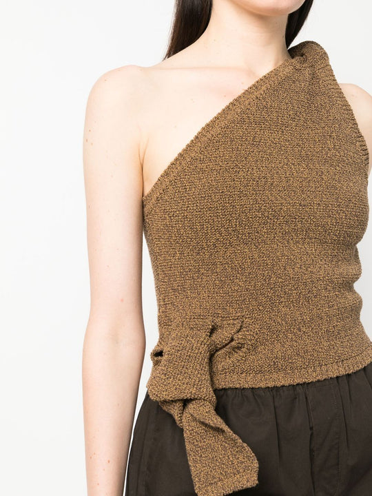 Damen asymmetrisches Strickoberteil mit dekorativem Knoten EB