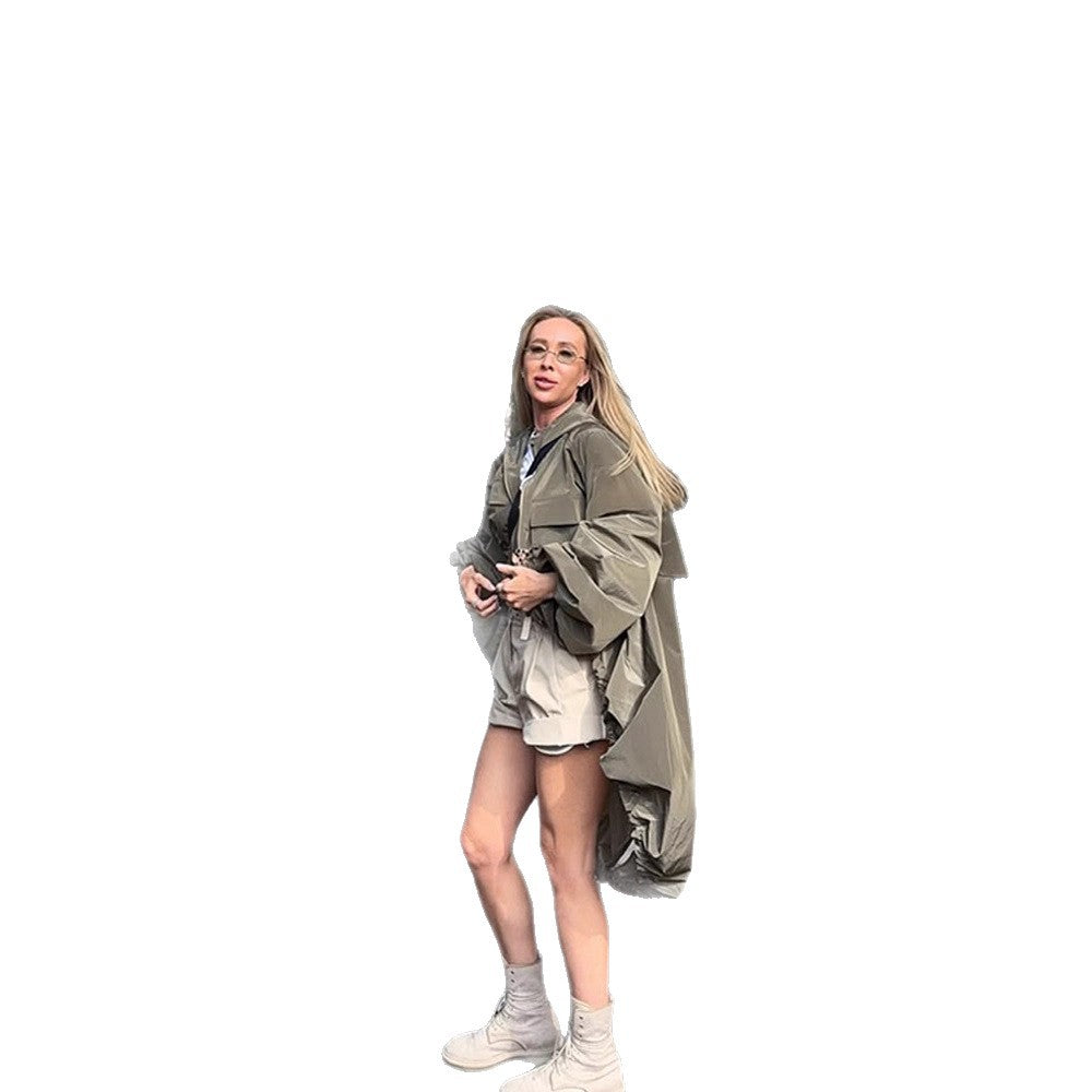 Damen Übergangsjacke mit Kapuze und voluminösen Ärmeln EB