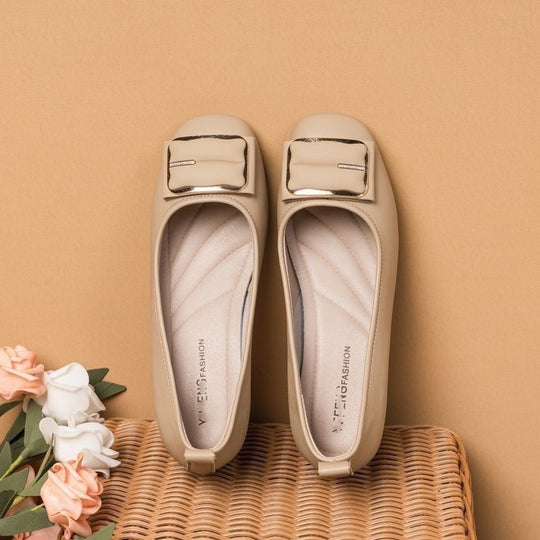 Damen elegante Ballerinas mit schickem Schnallen-Design EB