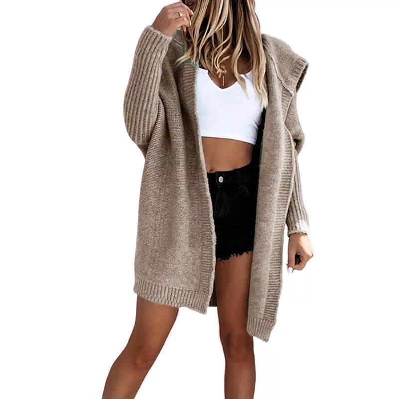Damen Strickcardigan mit lässigem Schnitt und großzügiger Kapuze EB
