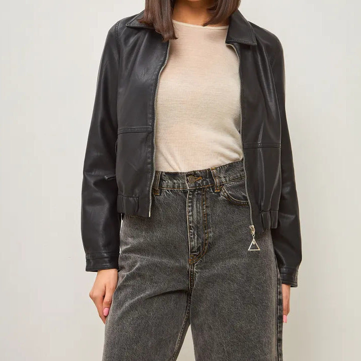 Damen modische Bomberjacke aus veganem EB