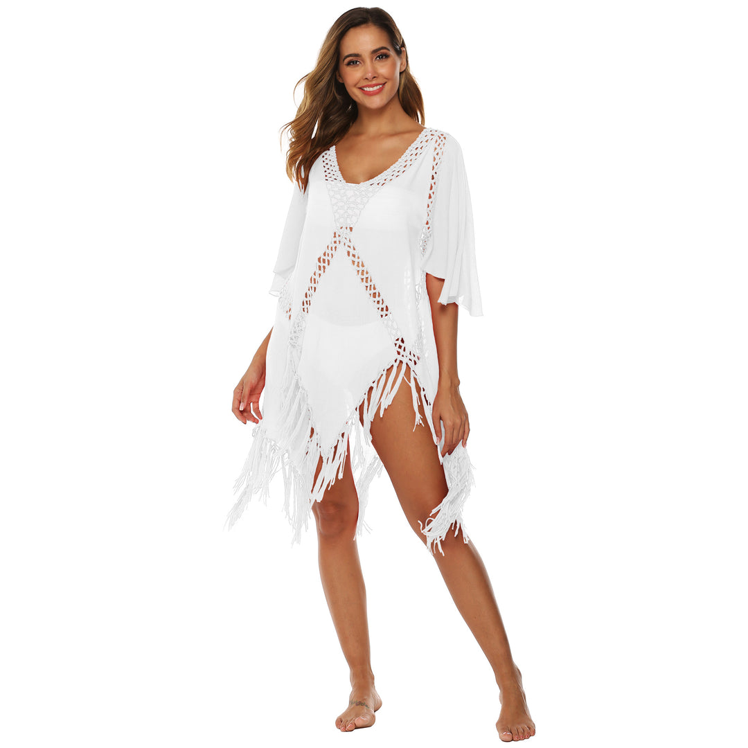 Damen eleganter Häkel-Strandüberwurf mit Fransen EB