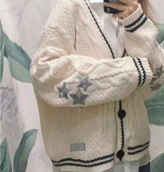 Damen Grobstrick Cardigan mit modischem Sternenmotiv EB