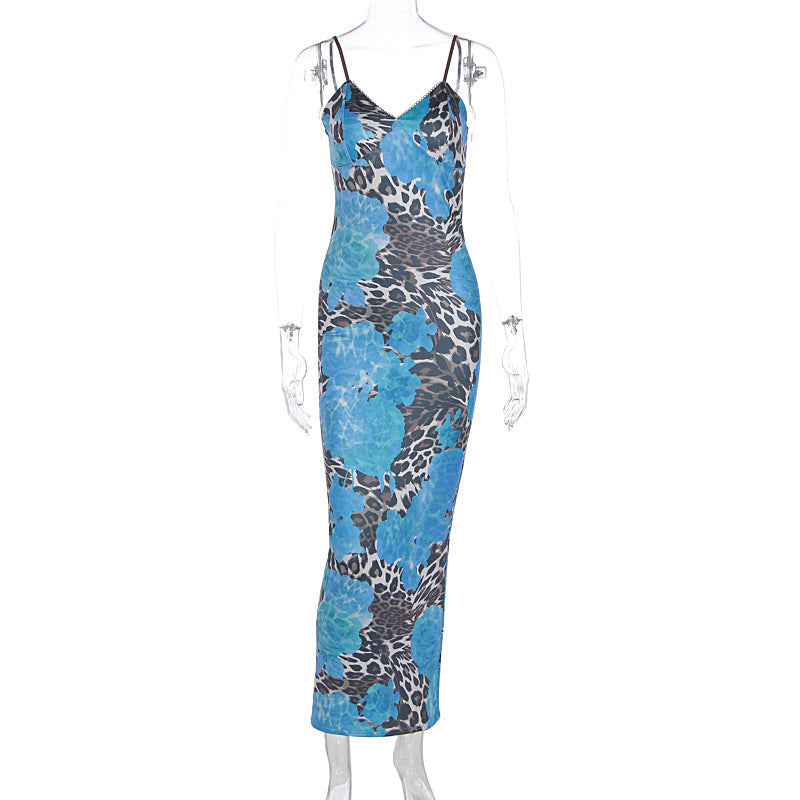 Damen Langes Kleid mit trendigem Blumen- und Animal-Print EB