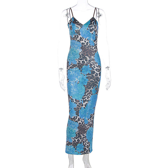 Damen Langes Kleid mit trendigem Blumen- und Animal-Print EB