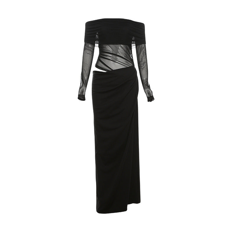 Damen Off-Shoulder Maxikleid mit figurbetonendem Design und Raffung EB