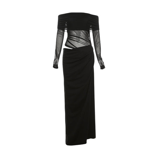 Damen Off-Shoulder Maxikleid mit figurbetonendem Design und Raffung EB
