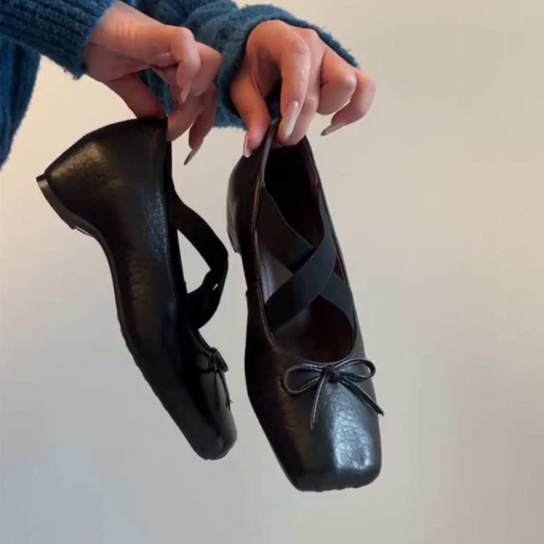 Damen Ballerinas mit elastischen Kreuzriemen und dekorativem Schleifendetail EB
