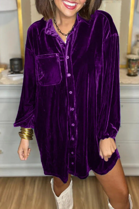 Damen Velours Hemdkleid EB