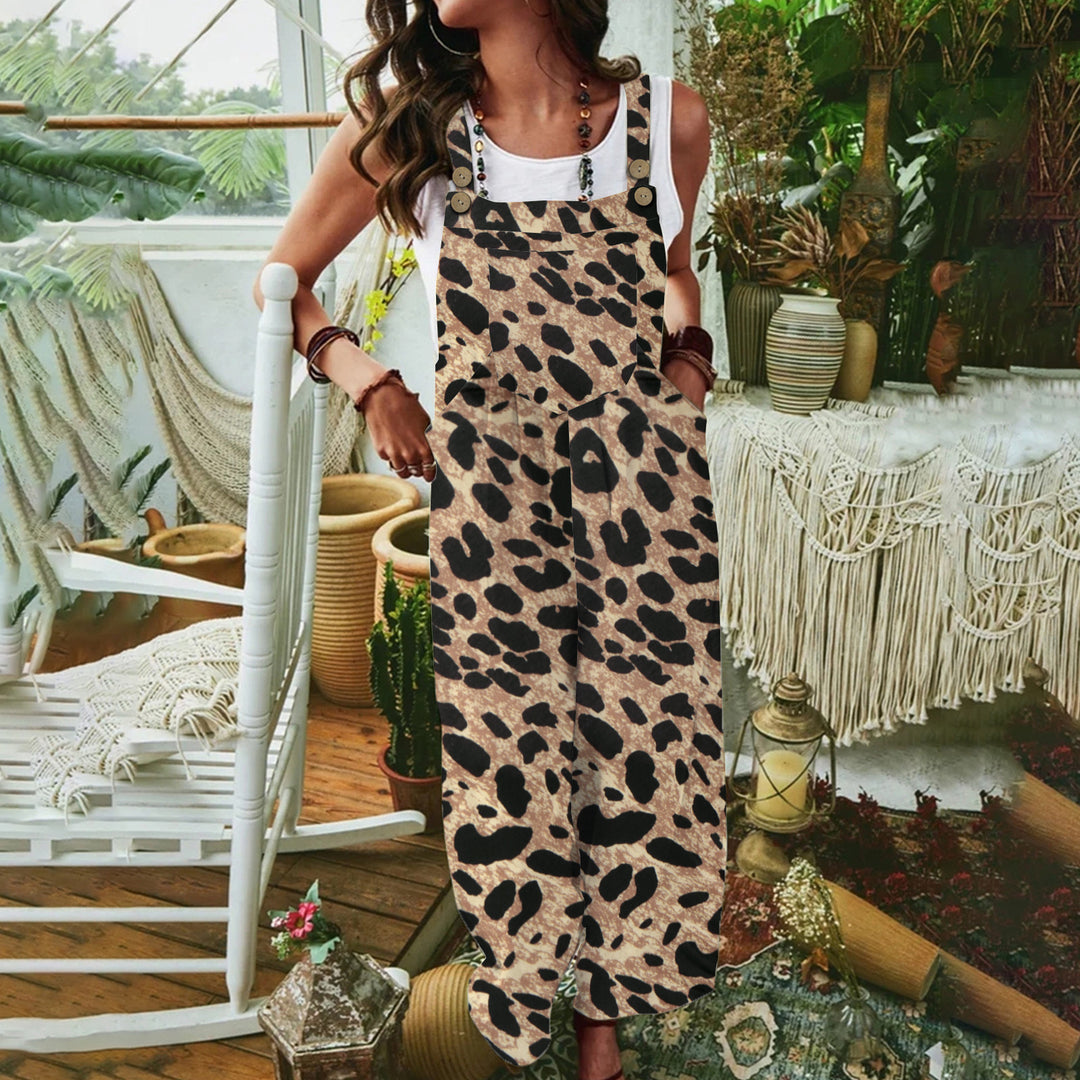 Damen lässiger Jumpsuit mit modischem Leopardenmuster und praktischen Taschen EB
