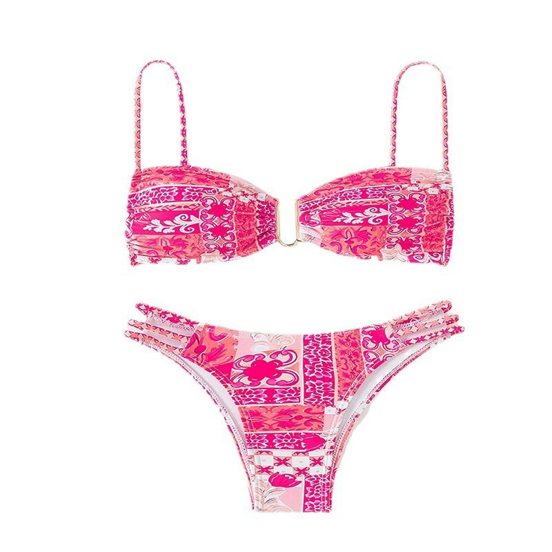 Damen Bandeau-Bikini mit verspieltem floralem Design EB