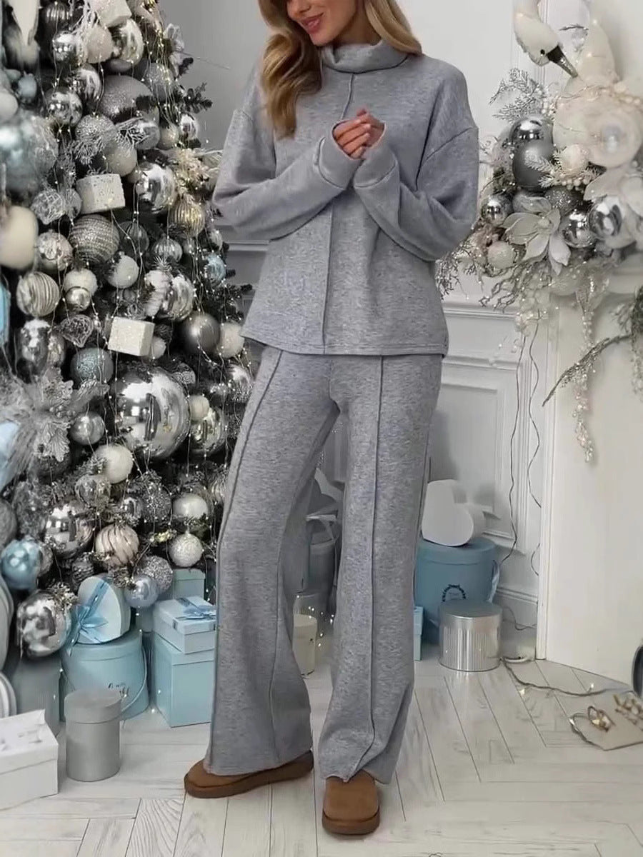 Damen Fleece-Lounge-Set mit modernem Stehkragen und weitem Schnitt EB