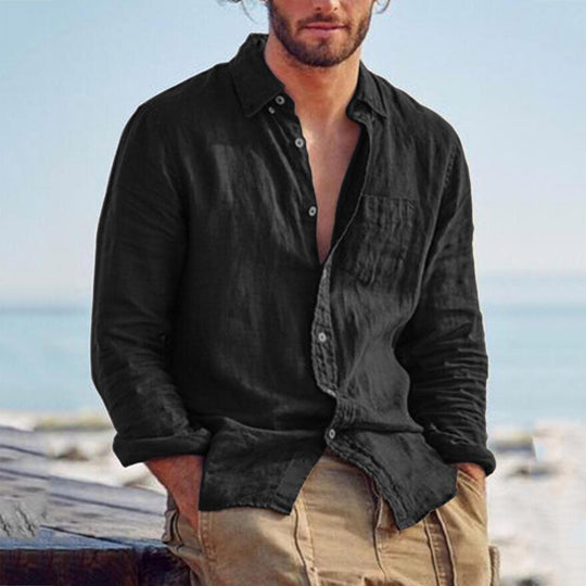 Herren nan Leinenhemd mit Brusttasche und lässiger Strandpassform EB