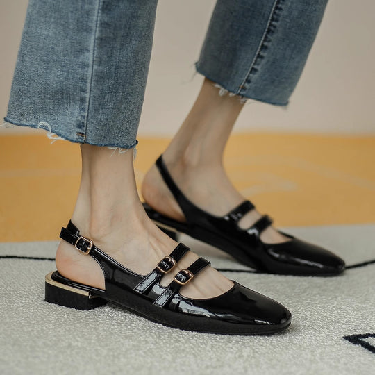 Damen Sling-Ballerinas mit doppeltem Riemchen und komfortablem Blockabsatz EB