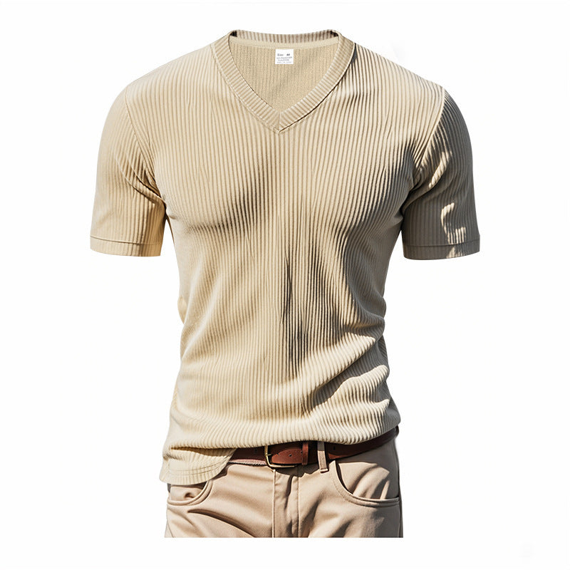Herren modernes V-Ausschnitt T-Shirt aus strukturiertem Material EB