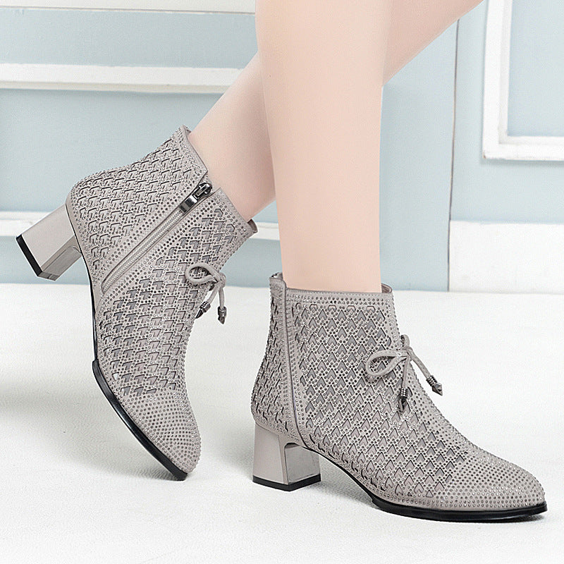 Damen Stiefeletten mit funkelndem Strass und elegantem Blockabsatz EB